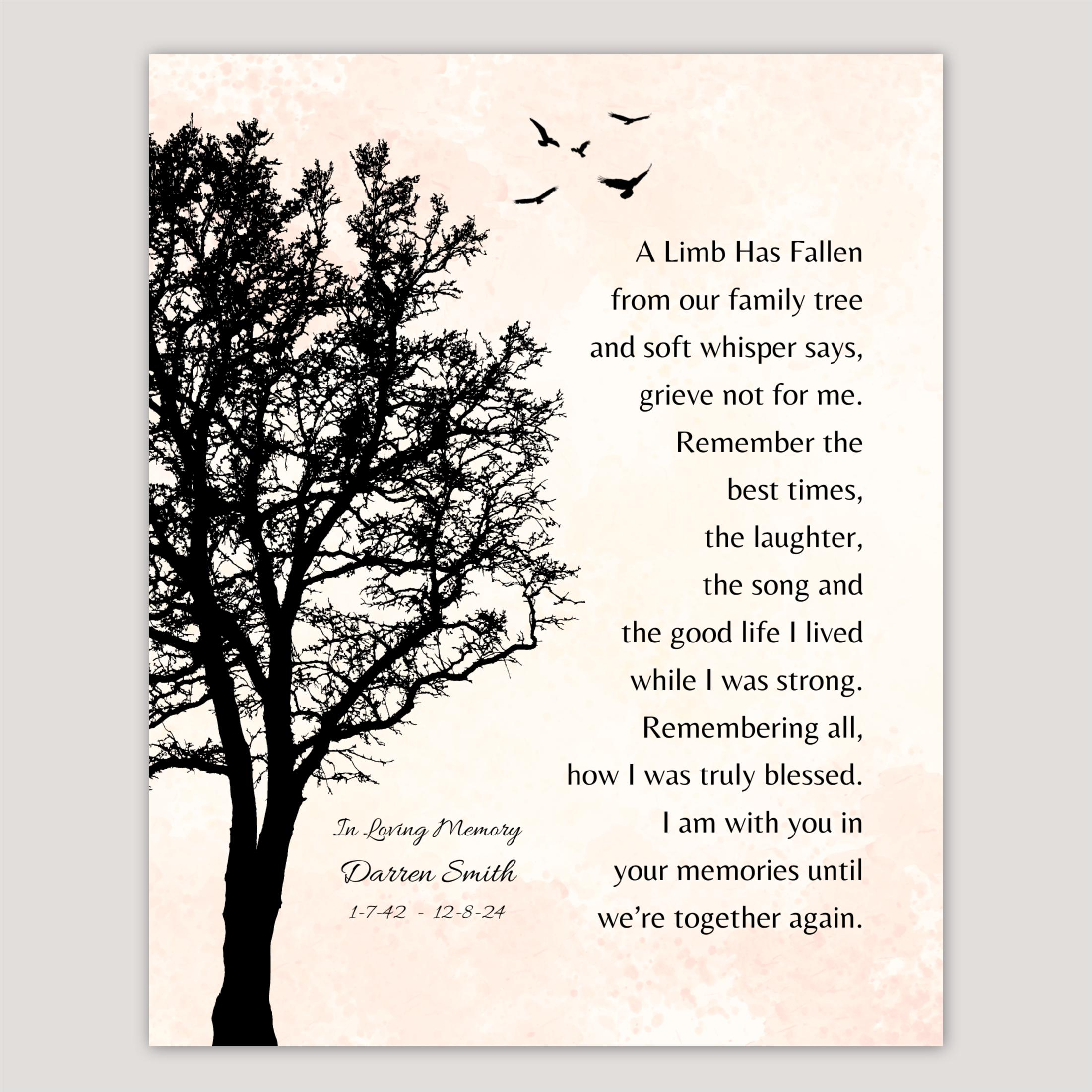 A Limb Has Fallen Memorial Family Tree, Sympathy Gift Personalized regarding A Fallen Limb Poem Printable