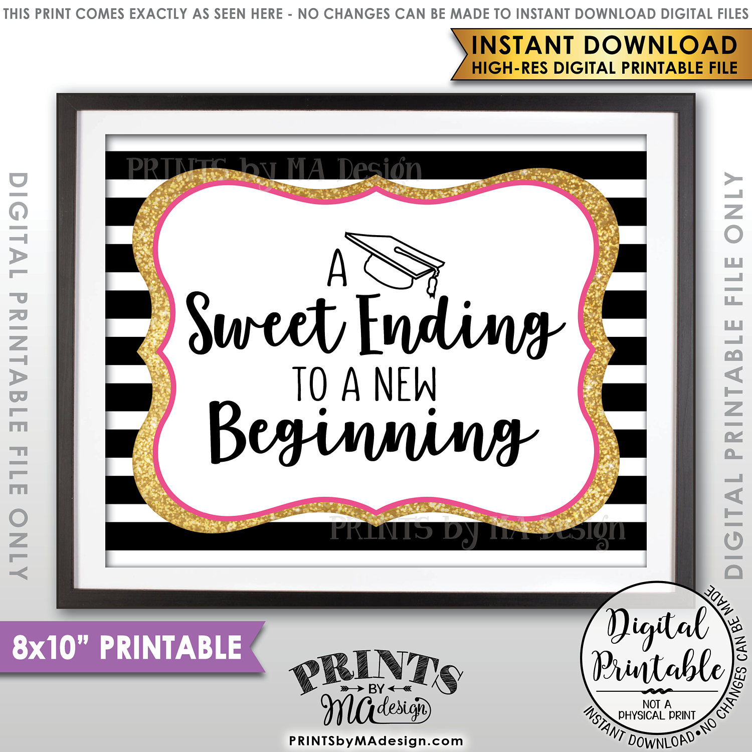 A Sweet Ending To A New Beginning Graduation Sign, Graduation in A Sweet Ending to a New Beginning Free Printable