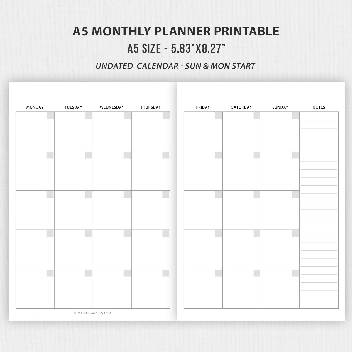 A5 Planner Printable Inserts | A5 Weekly And Monthly Planner Inserts for Free Printable A5 Planner