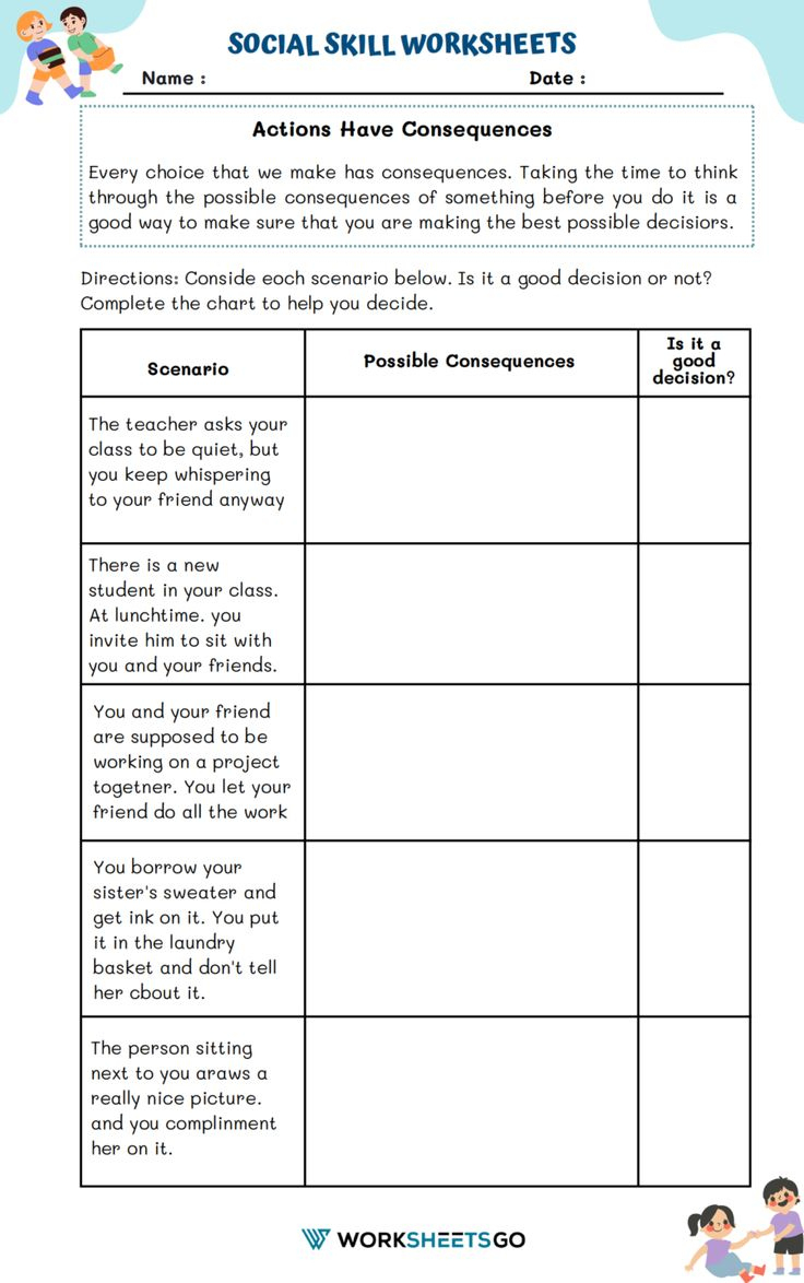 Actions Have Consequences Worksheets with regard to Free Printable Actions And Consequences Worksheets