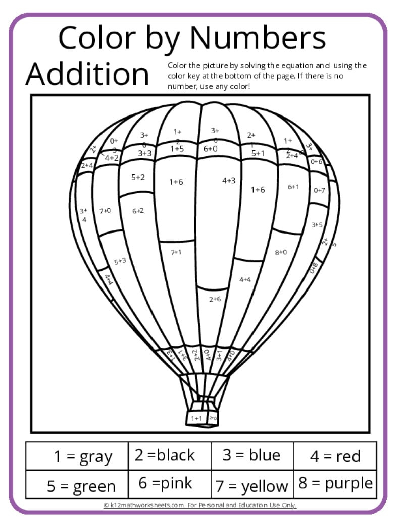 Addition Colornumber Printable Activities within Color By Addition Worksheet Printable