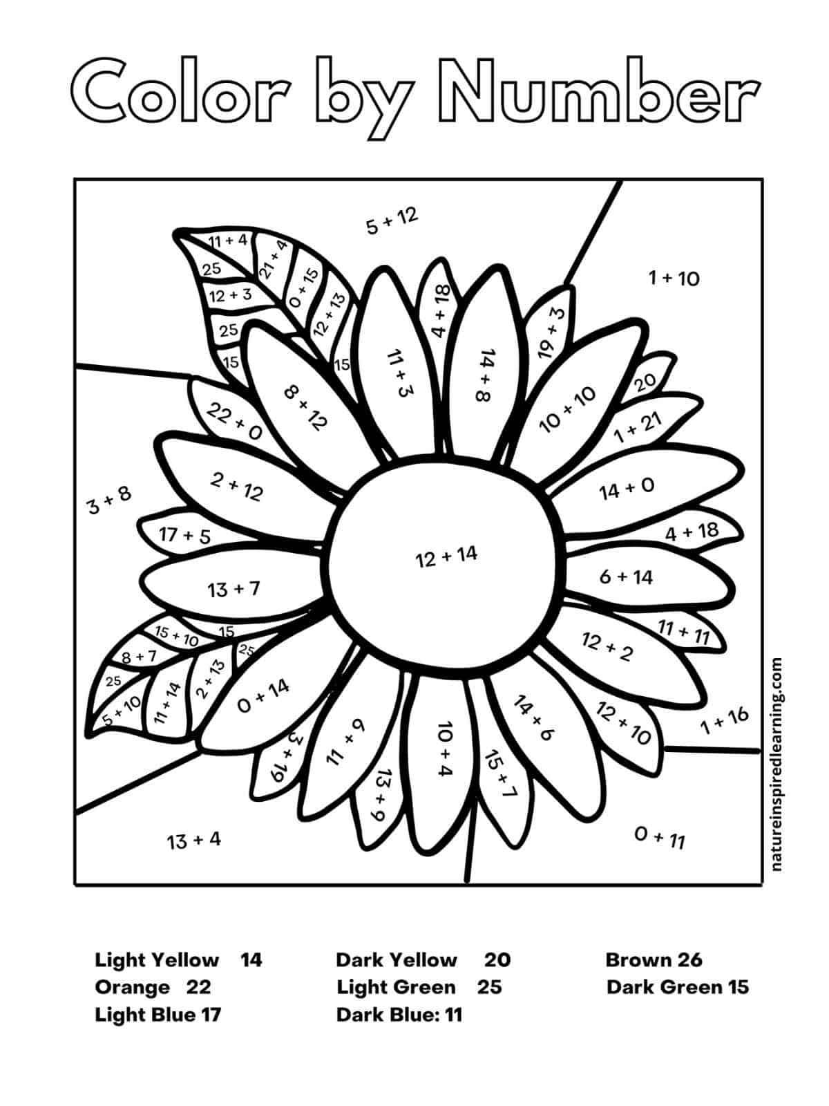 Addition Colornumber Worksheets - Nature Inspired Learning pertaining to Color By Addition Worksheet Printable