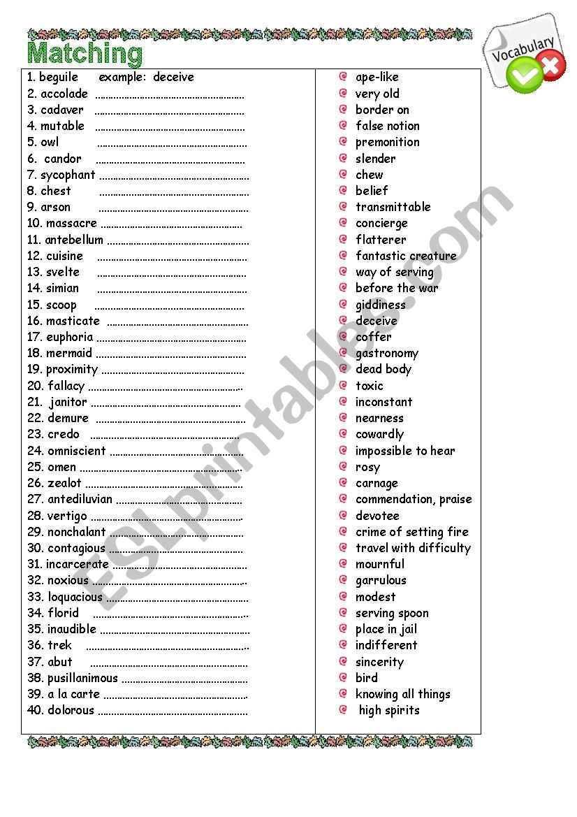 Advanced Vocabulary - Esl Worksheetlekalo regarding Vocabulary Printable Worksheets For Adults