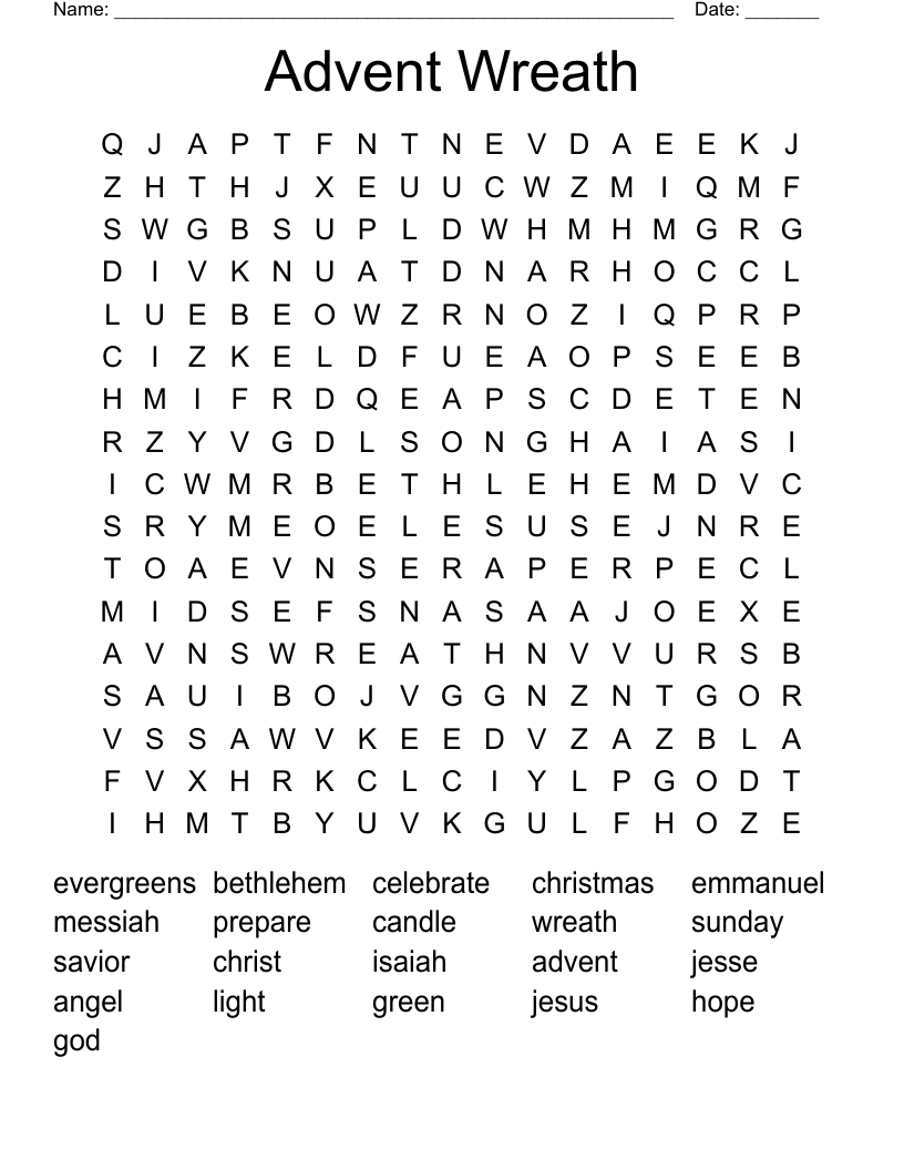 Advent Wreath Word Search - Wordmint with Advent Word Search Free Printable