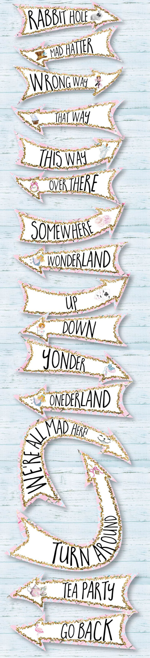 Alice In Wonderland Arrow Signs Posts, Onederland Party inside Free Printable Alice In Wonderland Arrow Signs Template