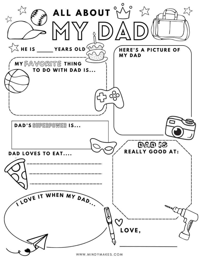 All About Dad Free Printable Pdf - Mindymakes intended for Free Printable All About My Dad Worksheet