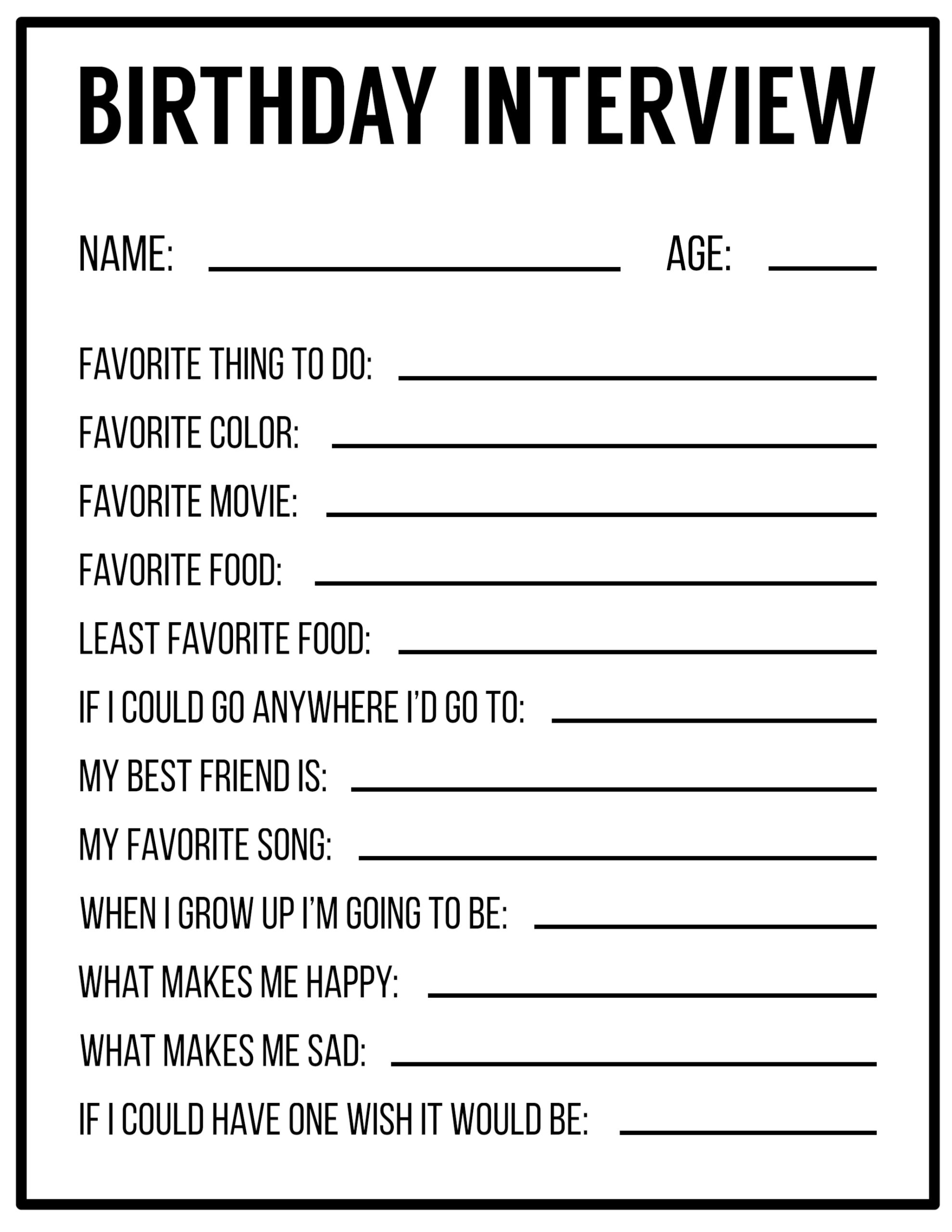 All About Me Printables {Interview Template} - Paper Trail Design inside Free Printable Birthday Interview Printable