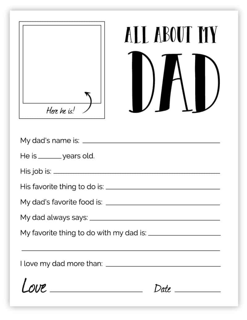 All About My Dad - Free Printable Father&amp;#039;S Day Gift regarding Free All About My Dad Printable
