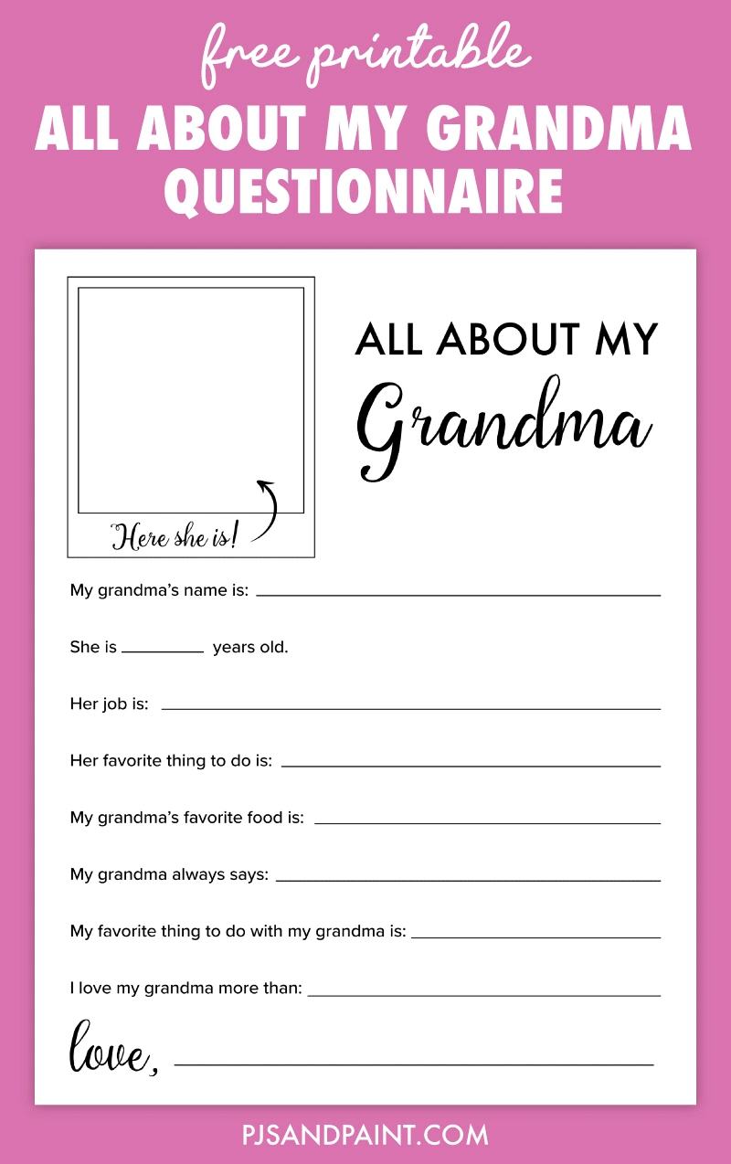 All About My Grandma Mother&amp;#039;S Day Printable Questionnaire - Pjs for Free Printable Grandma Questionnaire