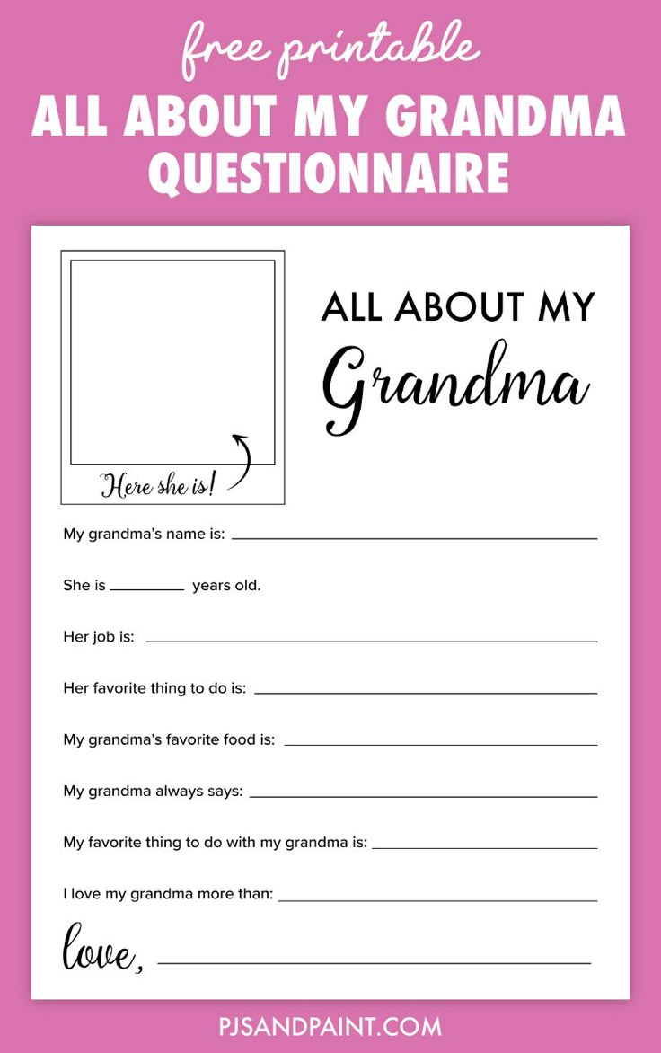 All About My Grandma Printable regarding Free Printable All About Grandma Printable
