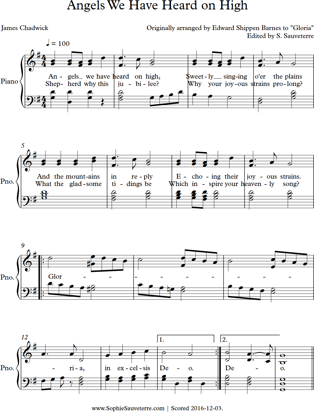 Angels We Have Heard On High – Traditional – Sheet Music For Piano pertaining to Lyrics to Angels We Have Heard on High Printable
