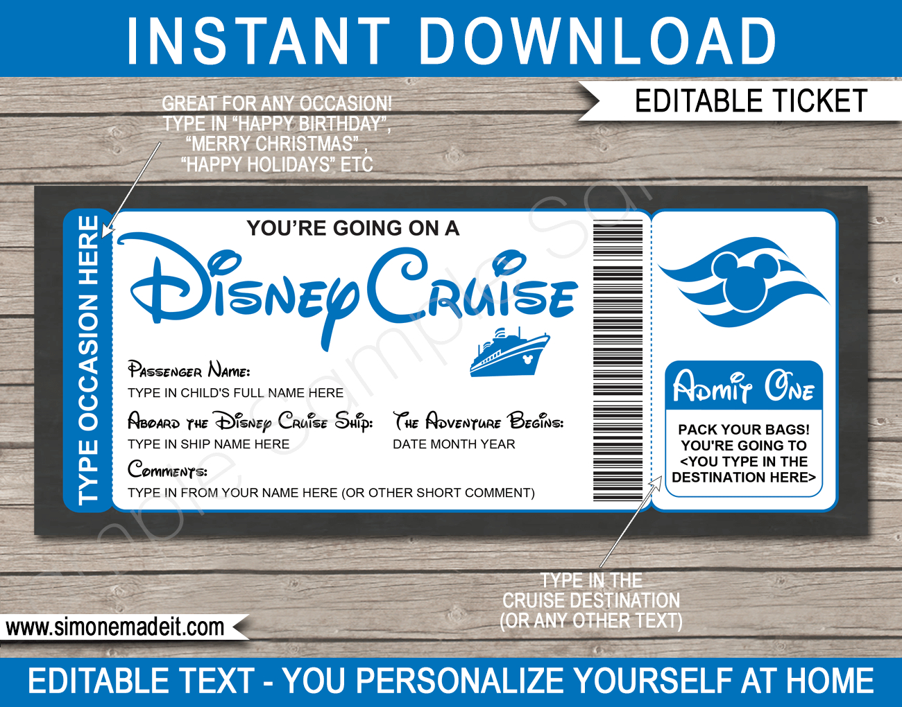 Any Occasion Disney Cruise Boarding Pass - Colors throughout Free Printable Disney Cruise Ticket