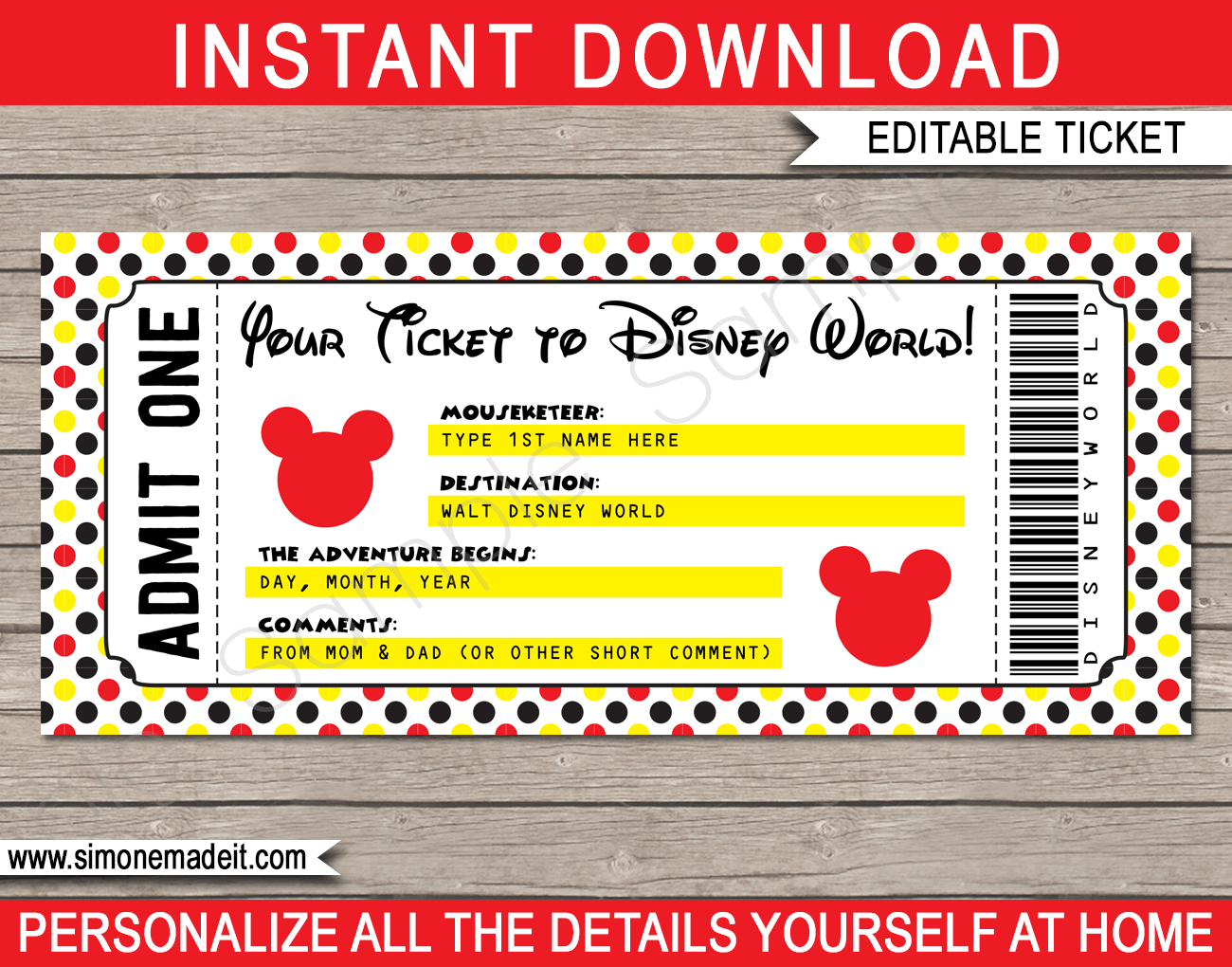 Any Occasion Disney World Ticket - Polka Dot with regard to Free Printable Disney Boarding Pass