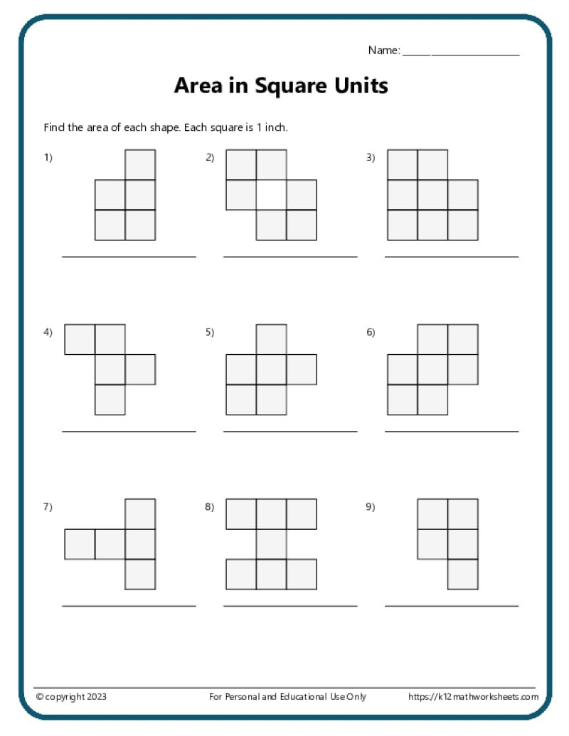 Area And Perimeter With Square Units - K12 Math Worksheets within Area of Square Worksheets Printable