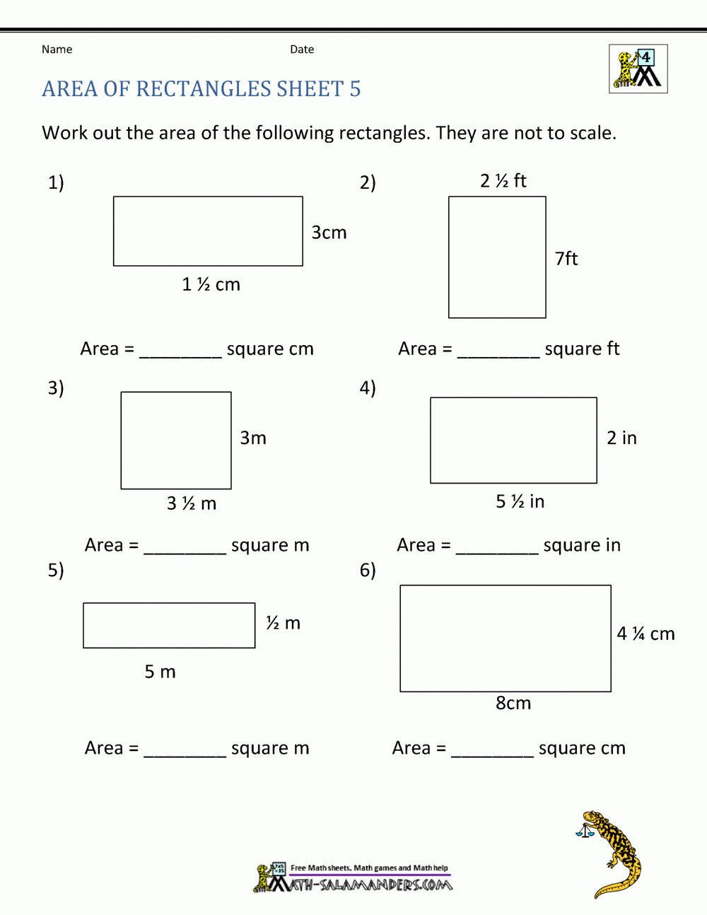 Area Of Rectangle Worksheets in Area Of Square Worksheets Printable