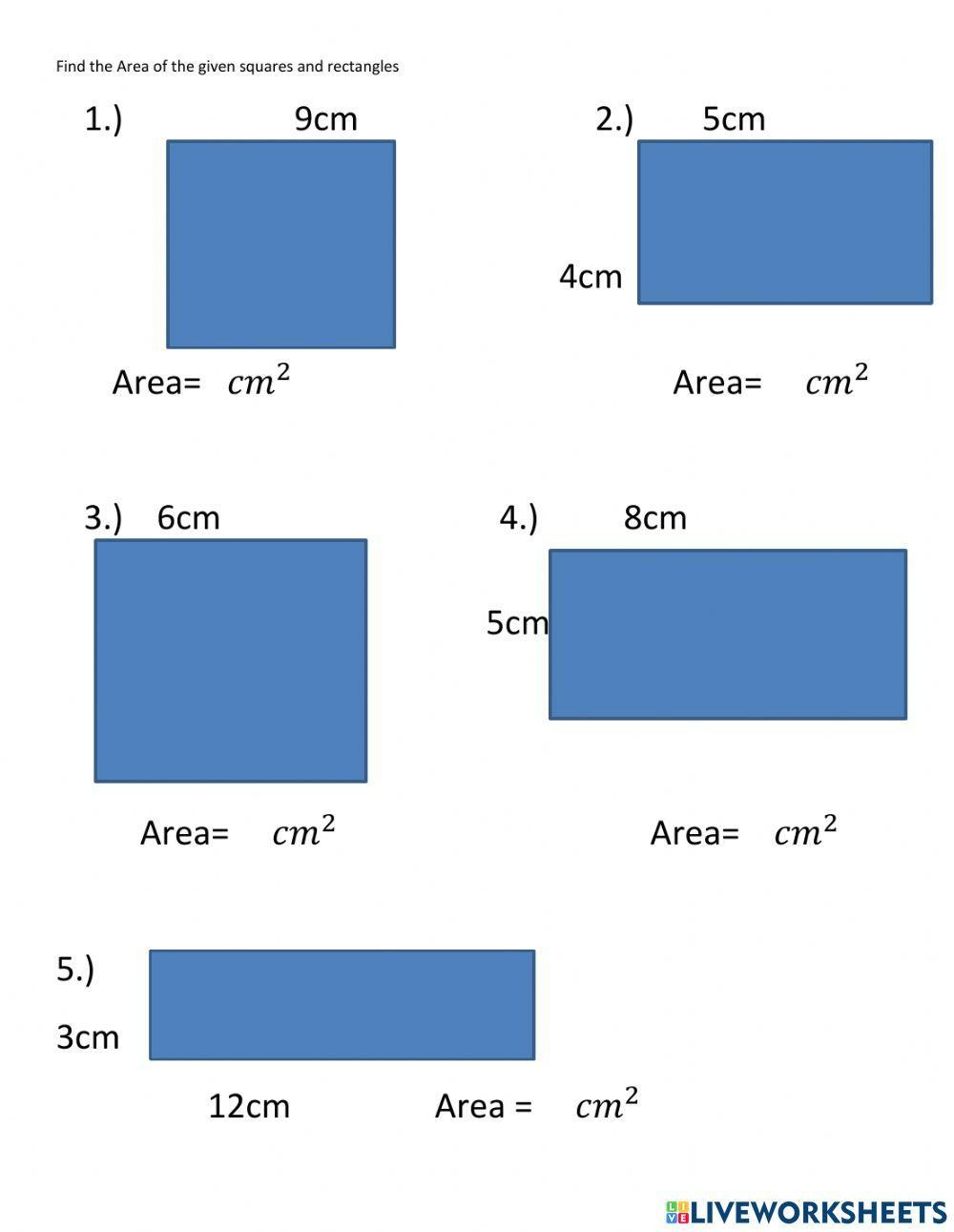 Area Of Square And Rectangles Worksheet | Live Worksheets in Area of Square Worksheets Printable