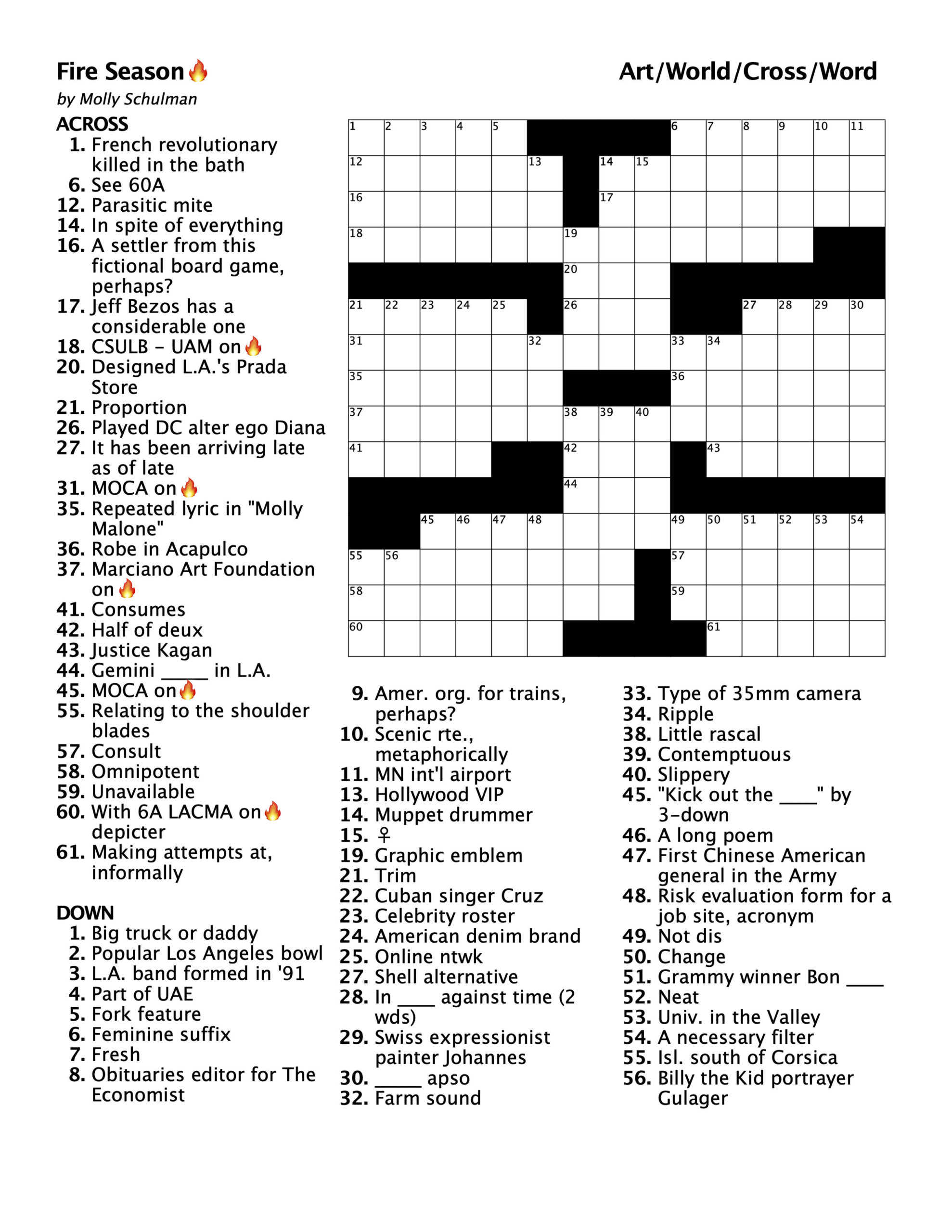Art/Word — Molly Schulman with Art Crossword Puzzle Printable