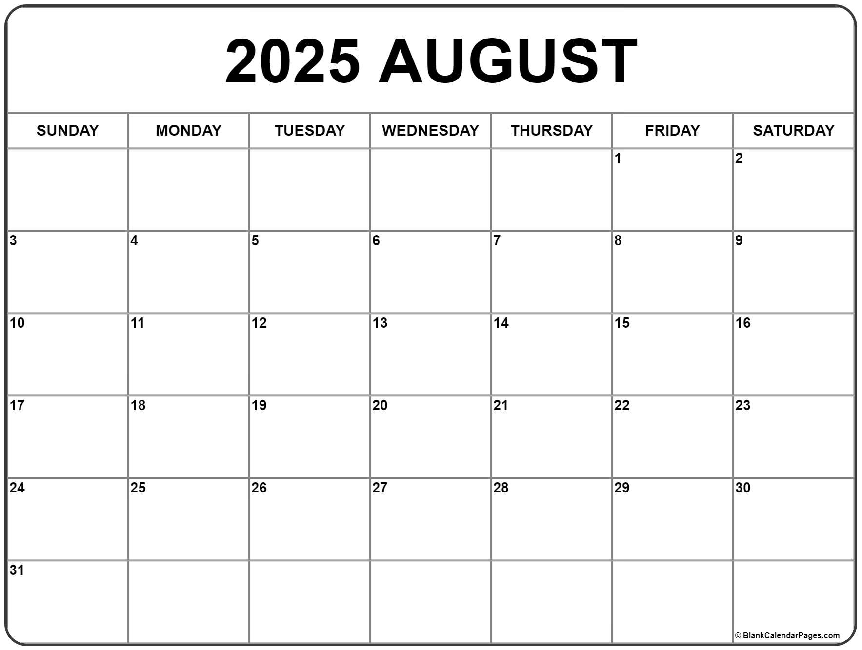 August 2025 Calendar | Free Printable Calendars pertaining to Free Printable August 2025