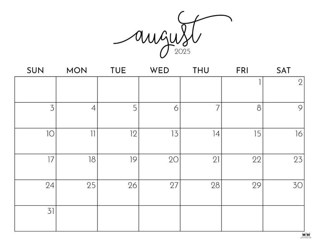 August 2025 Calendars - 107 Free Printables | Printabulls throughout Free Printable August 2025