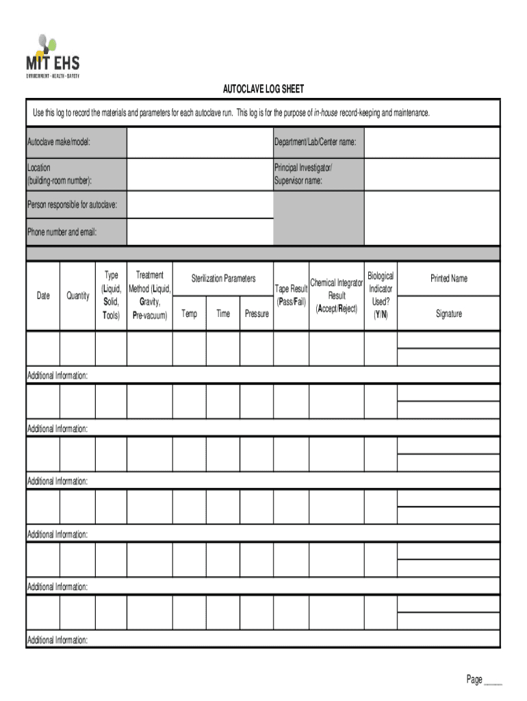 Autoclave Log Sheet Pdf: Fill Out &amp;amp; Sign Online | Dochub for Free Printable Monthly Autoclave Maintenance Autoclave Cleaning Log Template
