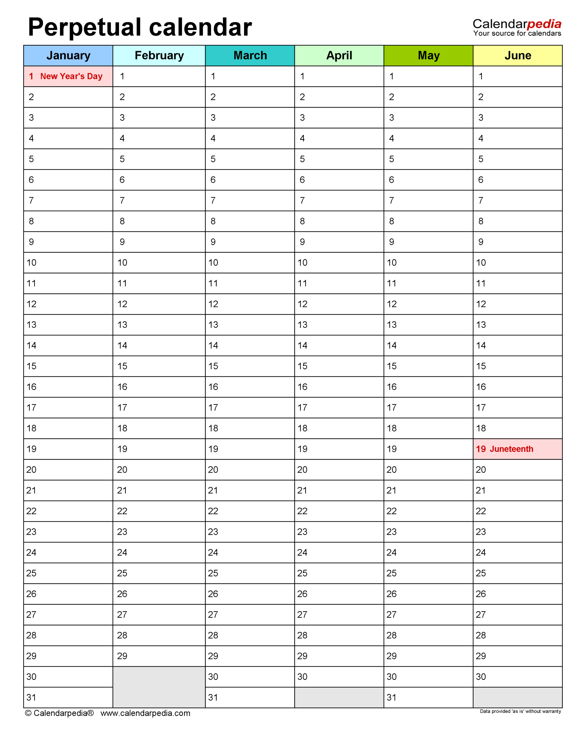 Azurehome.lt for Free Printable Perpetual Calendar 1800 to 2050