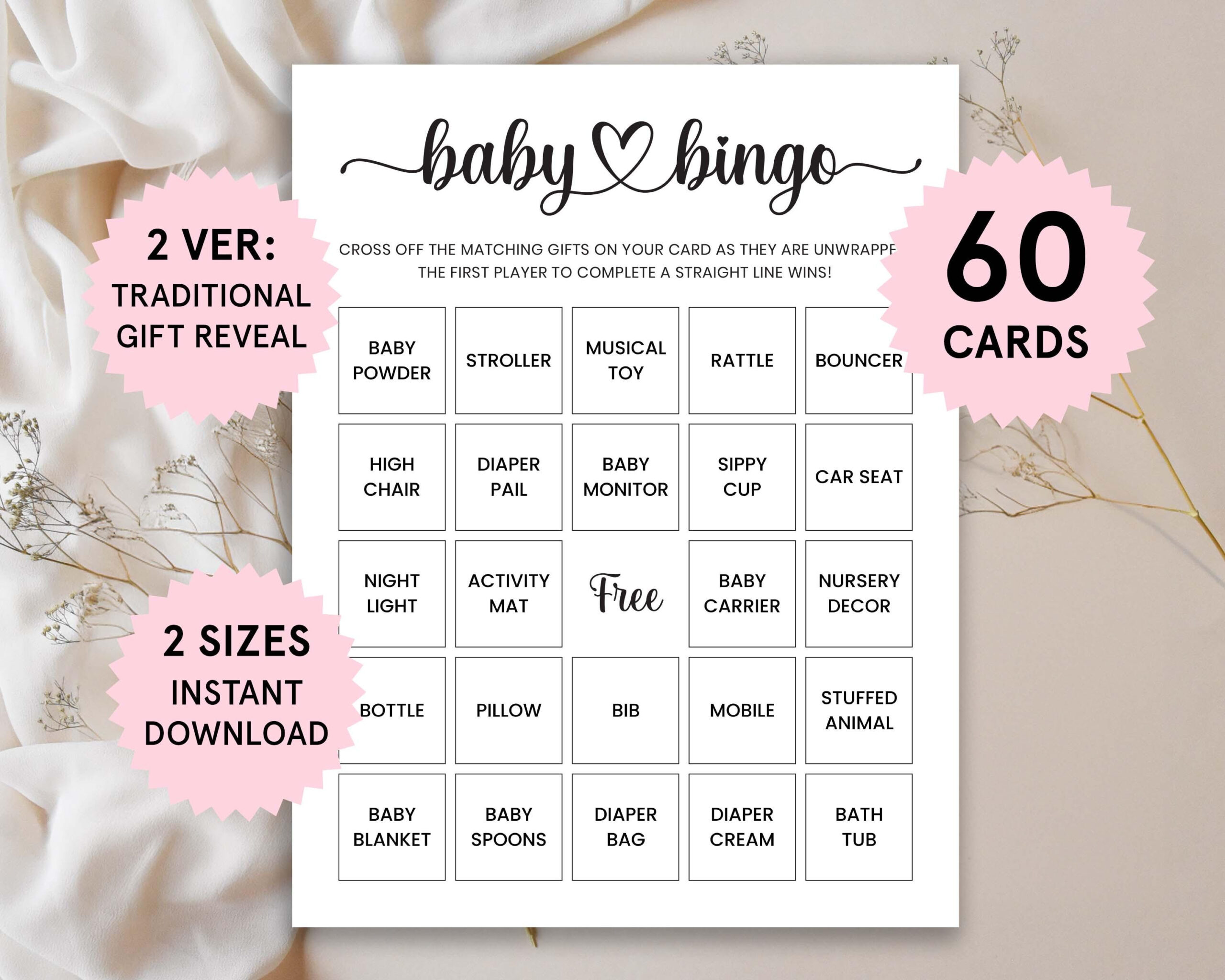 Baby Bingo Karten Baby Bingo Spiel Vorgefüllte Baby Shower Bingo within Baby Bingo Game Card