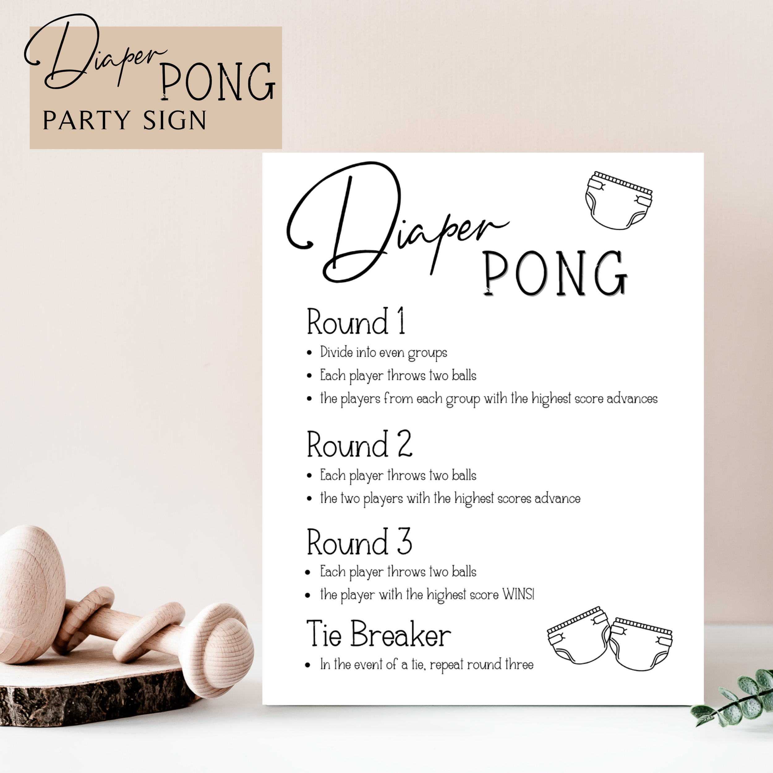 Baby Shower Diaper Pong | Baby Shower Activity | Instant Download pertaining to Free Printable Diaper Pong Rules