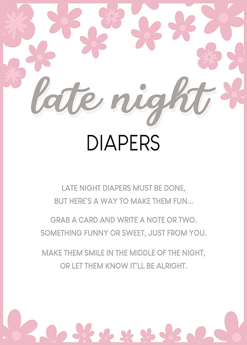 Baby Shower Games - Free Printables - Late Night Diapers - for Late Night Diaper Messages Free Printable