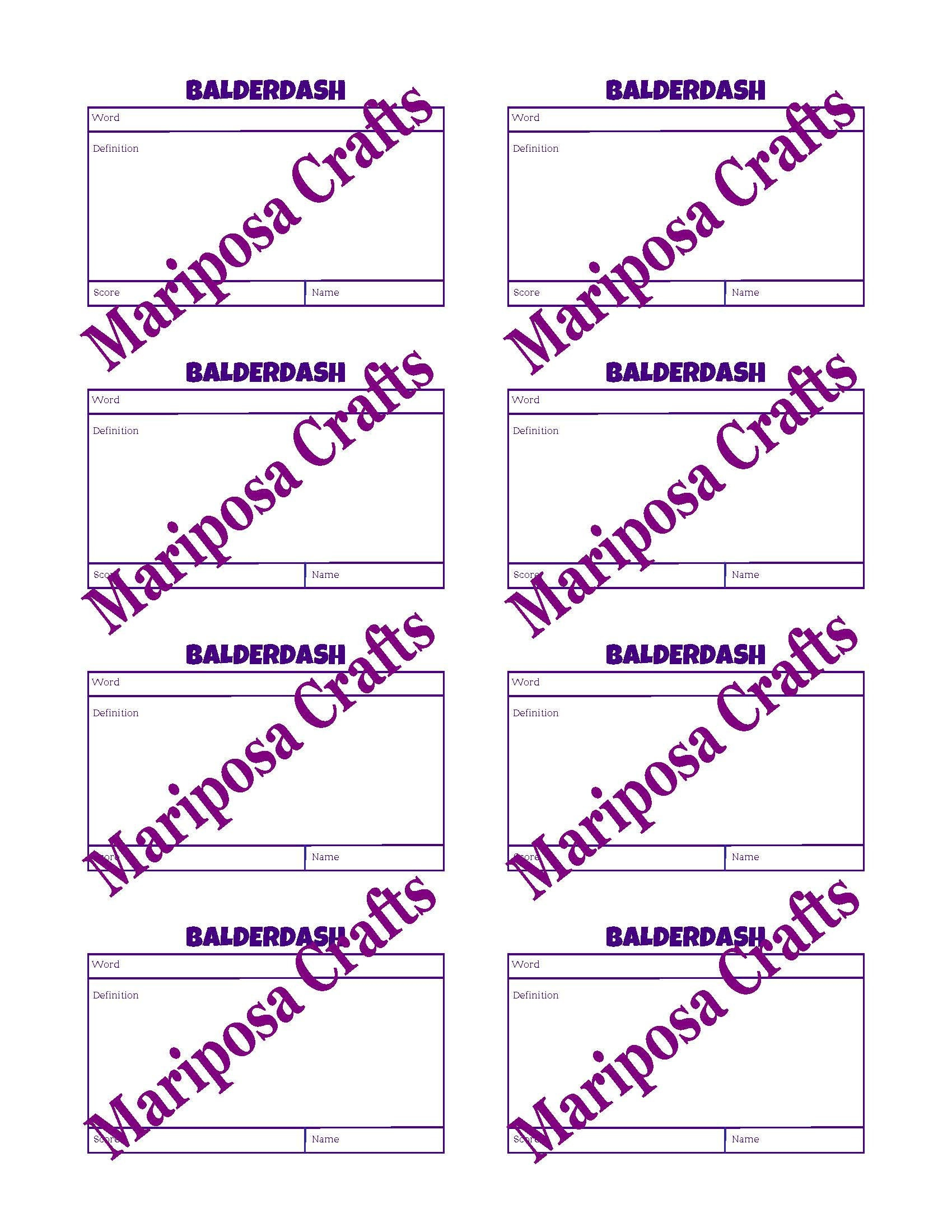 Balderdash - Extra Score/Word Cards within Free Printable Balderdash Sheets