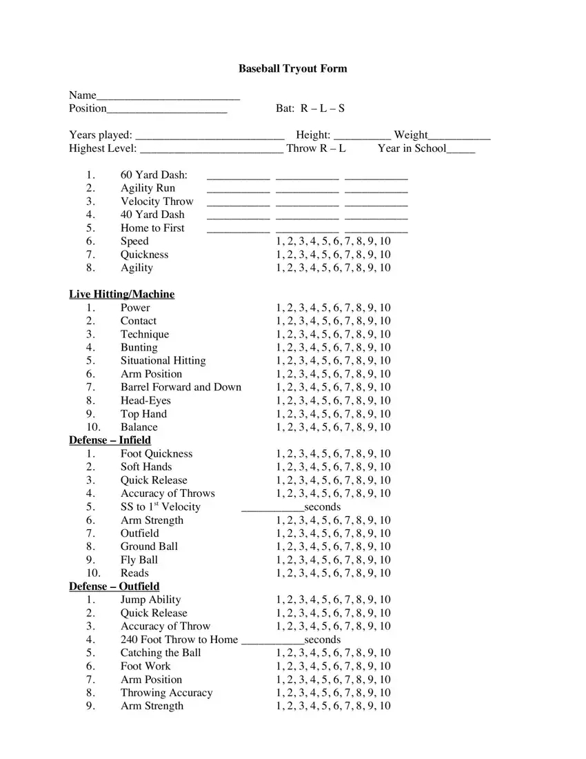 Baseball Tryout Form ≡ Fill Out Printable Pdf Forms Online for Tryout Numbers Printable Free