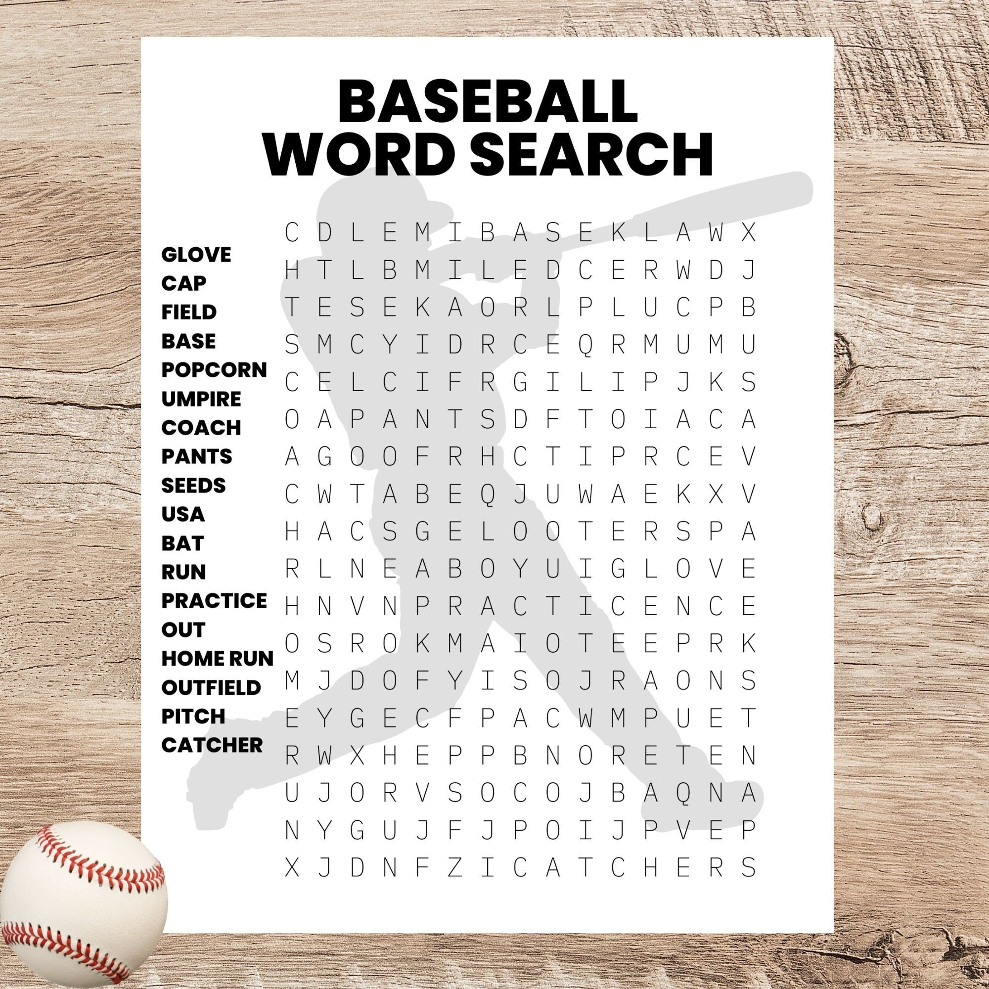 Baseball Word Search Printable/Sports Printable Activity For Kids with Baseball Word Search Printable