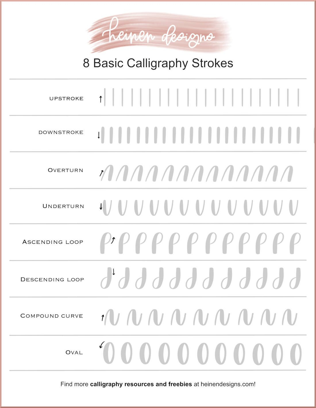 Basic Calligraphy Strokes Practice Sheet - Free Download in Modern Calligraphy Practice Sheets Printable Free