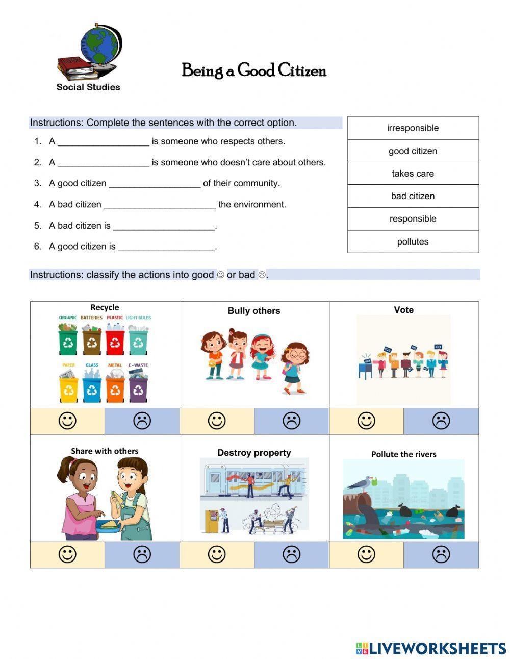 Being A Good Citizen Online Activity | Live Worksheets throughout Free Printable Worksheets on Being a Good Citizen