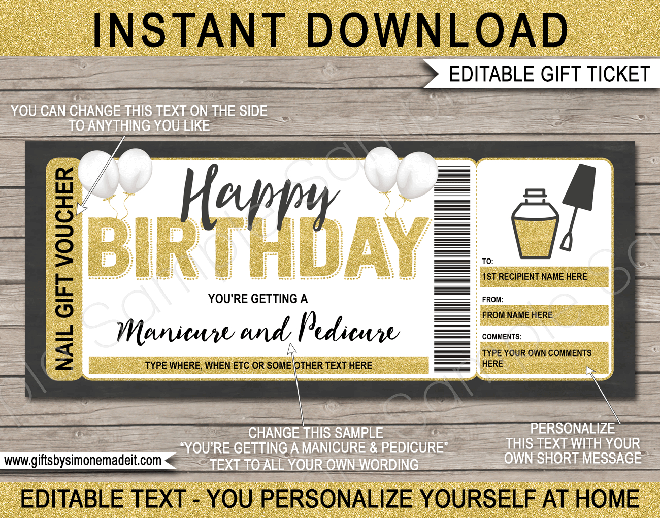 Birthday Manicure / Pedicure Gift Certificate Template intended for Free Printable Manicure Gift Certificate Template