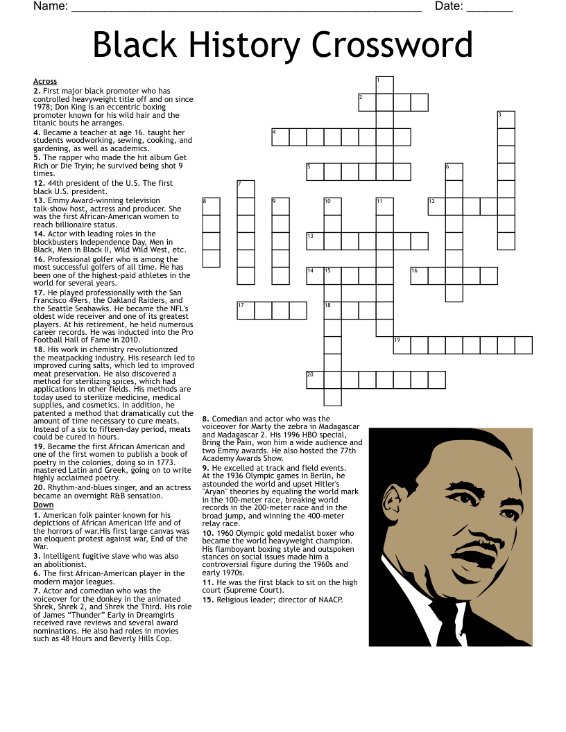 Black History Crossword - Wordmint within Black History Crossword Puzzle Printable