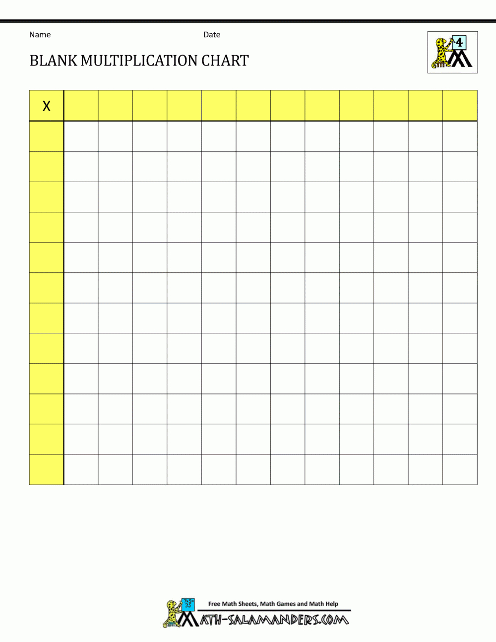 Blank Multiplication Charts Up To 12X12 with regard to Free Printable Multiplication Chart Blank