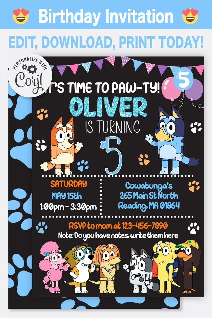 Bluey Birthday Invitation Template | Editable | Printable within Free Printable Template Printable Bluey Birthday Invitation