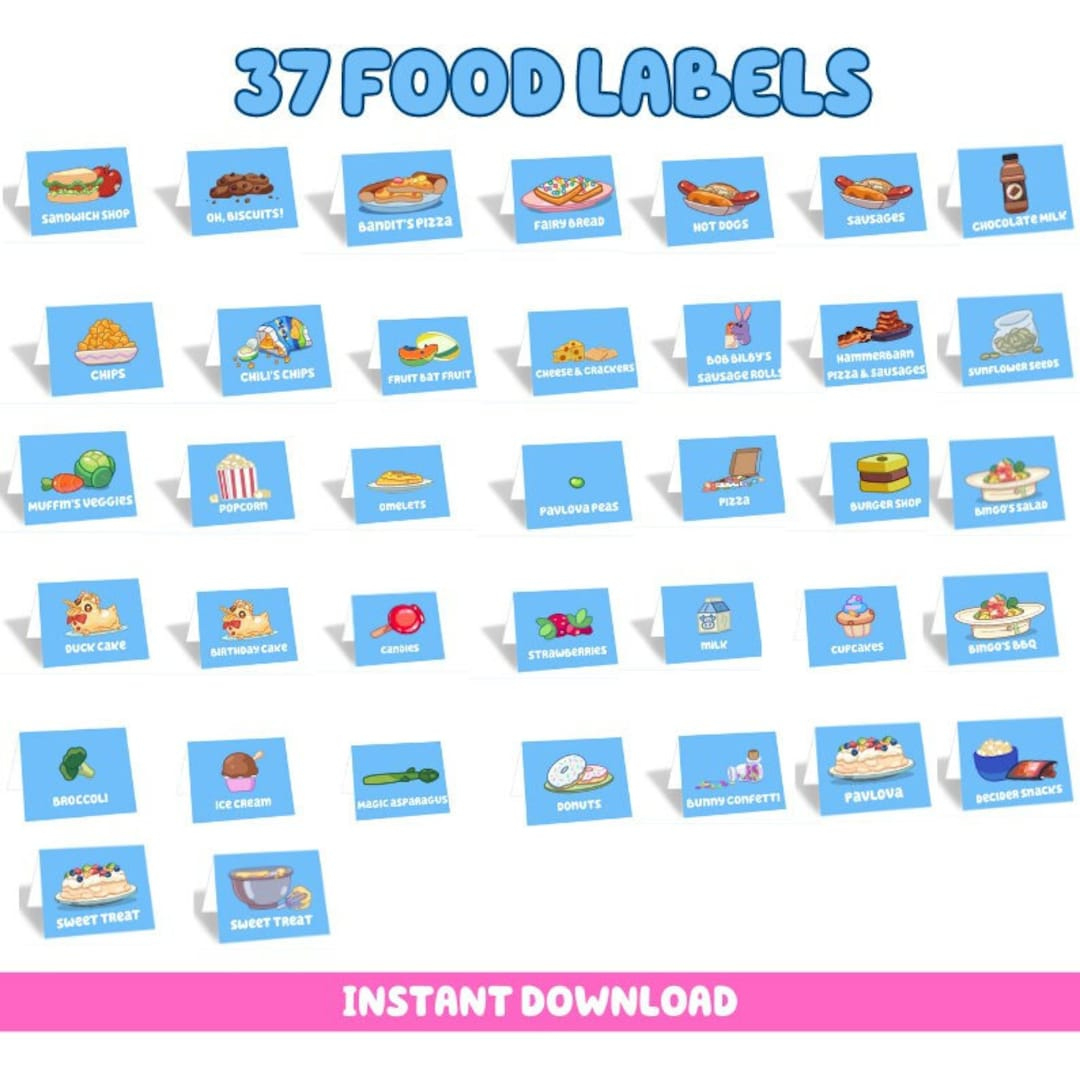 Bluey Birthday Party | 37 Food Labels Bundle | Blue Dog | Digital intended for Bluey Food Labels Printable