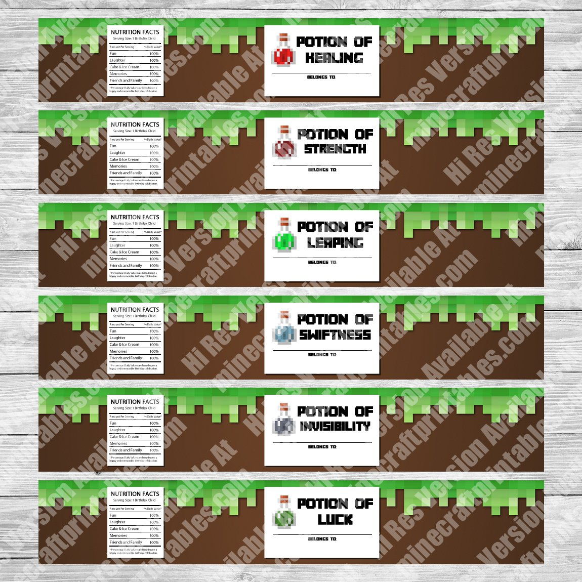 Bottle Labels - Printable Minecraft Birthday Party Bottle Labels in Free Printable Minecraft Water Bottle Labels