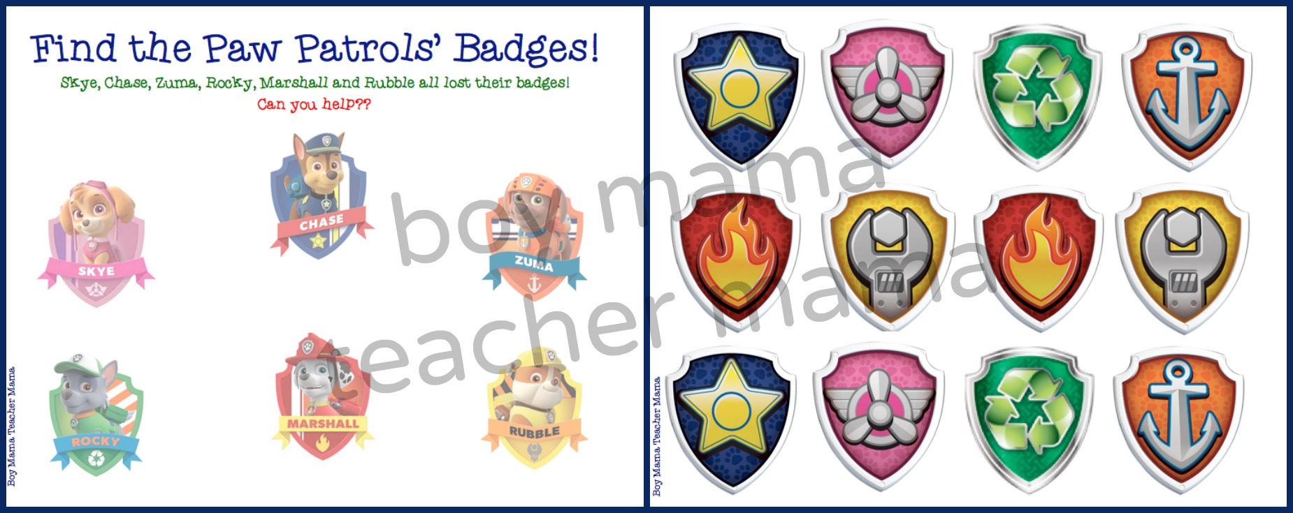 Boy Mama: Free Paw Patrol Find The Badge Printable Game - Boy Mama with regard to Free Printable Paw Patrol Badge Template
