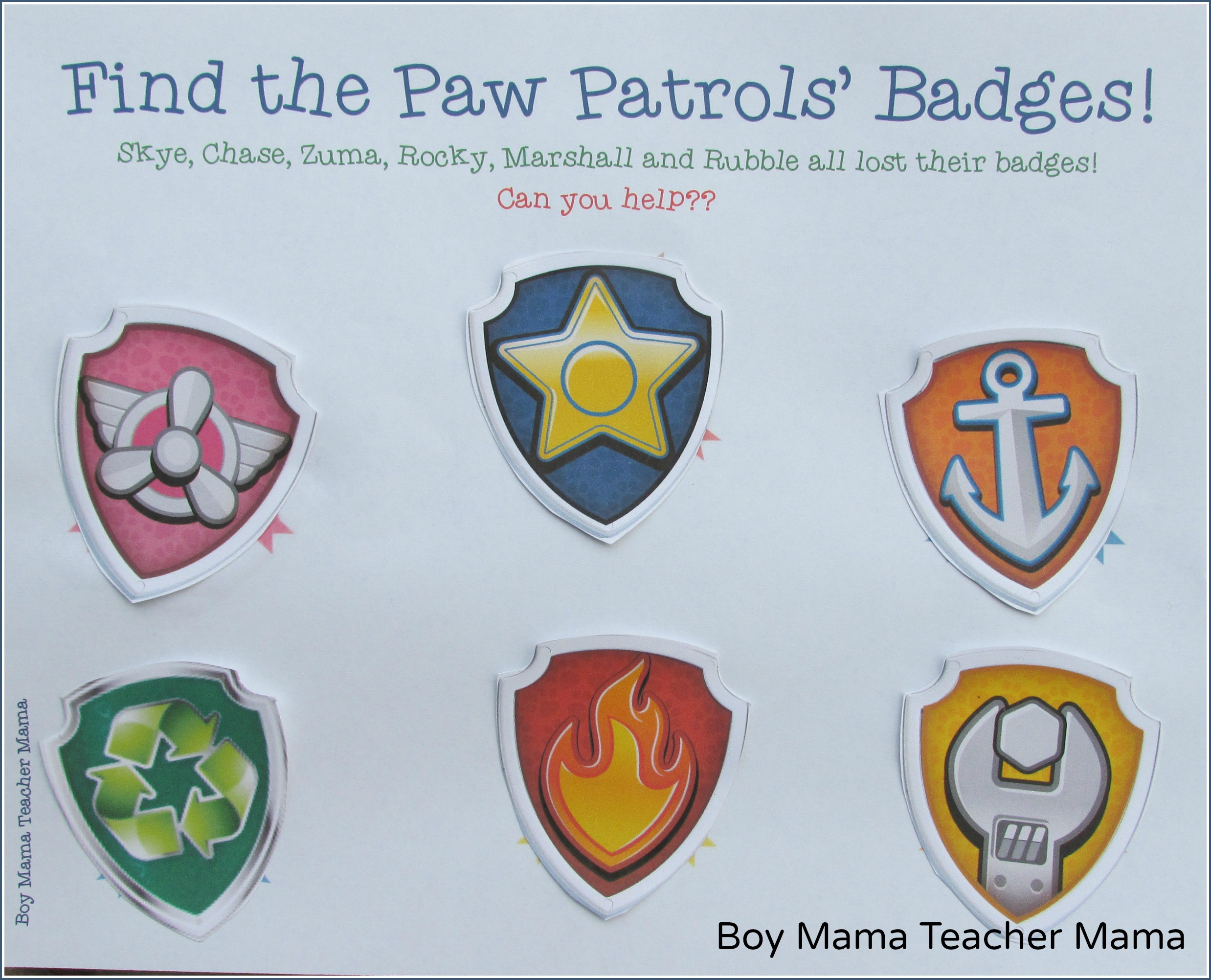 Boy Mama: Free Paw Patrol Find The Badge Printable Game - Boy Mama with regard to Free Printable Paw Patrol Badge Template