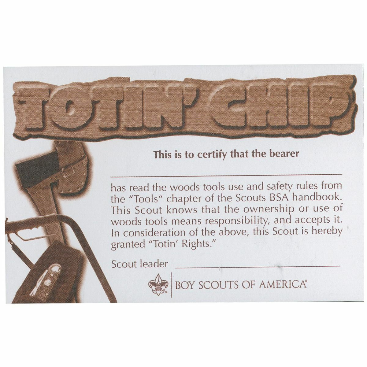 Boy Scout 6 Card Set Lot Totin&amp;#039; Chip Pocket Certificate Set with Printable Totin Chip Card
