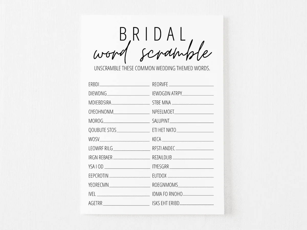 Bridal Shower Word Scramble Free Printable | Modern Moh with regard to Free Printable Bridal Shower Word Scramble