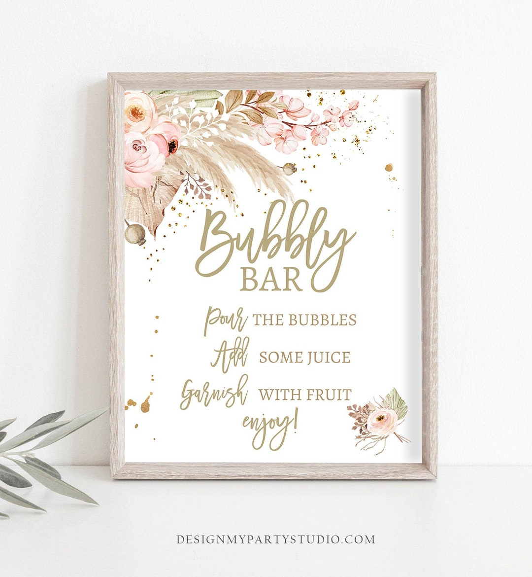 Bubbly Bar Sign Pampas Grass Bridal Shower Sign Champagne Bar Boho pertaining to Bubbly Bar Sign Printable Free