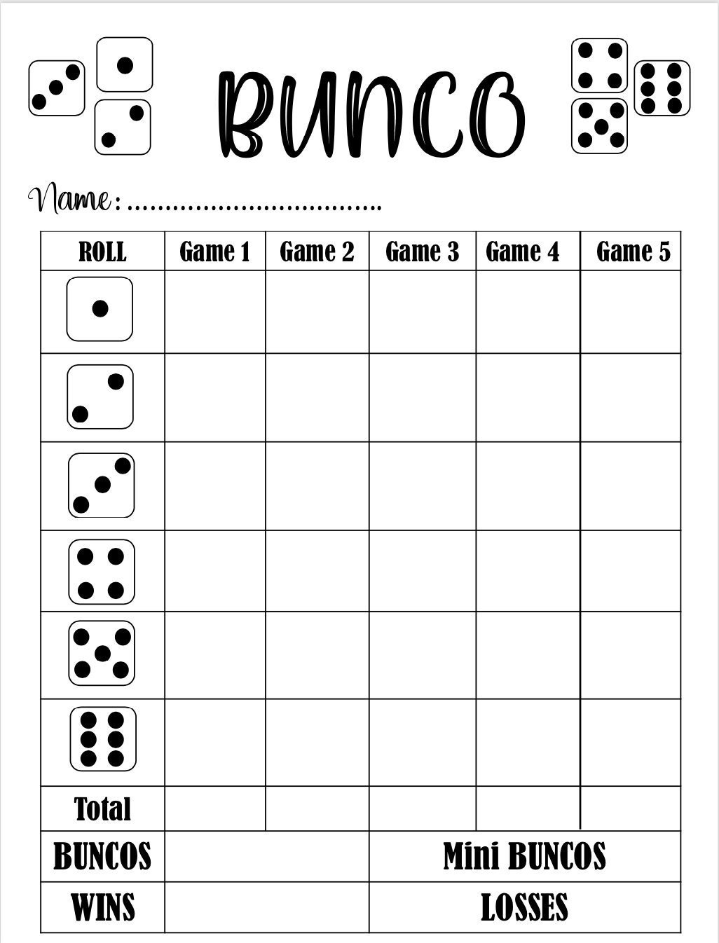 Bunco Scorekarten - Bunco Scoresheet - Bunco Ergebniskarten - Druckbare Datei - Pdf-Download 8,5X11 with regard to Bunco Score Sheets Printable Free