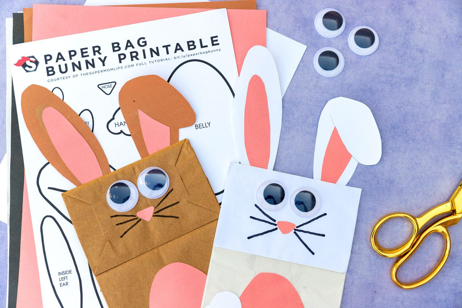 Bunny Paper Bag Craft Printable Template - The Super Mom Life for Free Printable Paper Bag Bunny Puppet Templates