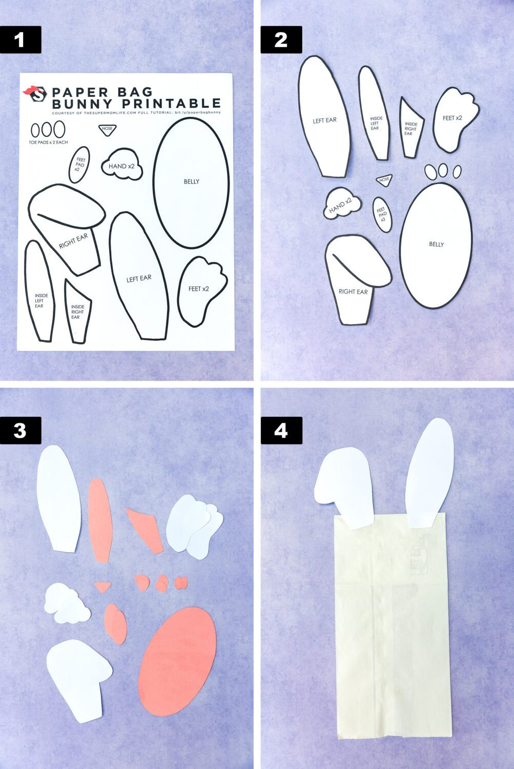 Bunny Paper Bag Craft Printable Template - The Super Mom Life in Free Printable Paper Bag Bunny Puppet Templates