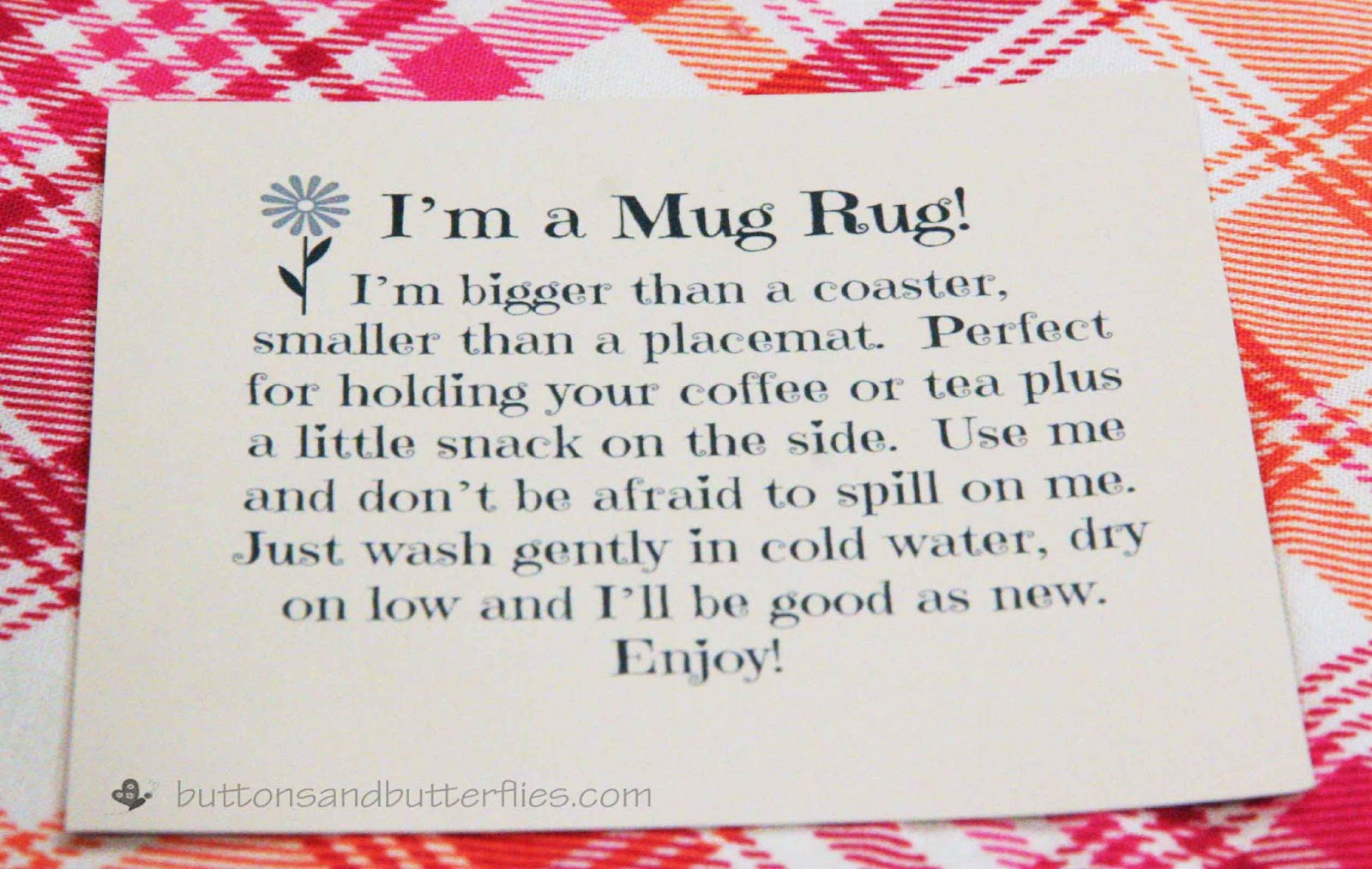 Buttons And Butterflies: Mug Rug Tag regarding Mug Rug Poem Free Printable