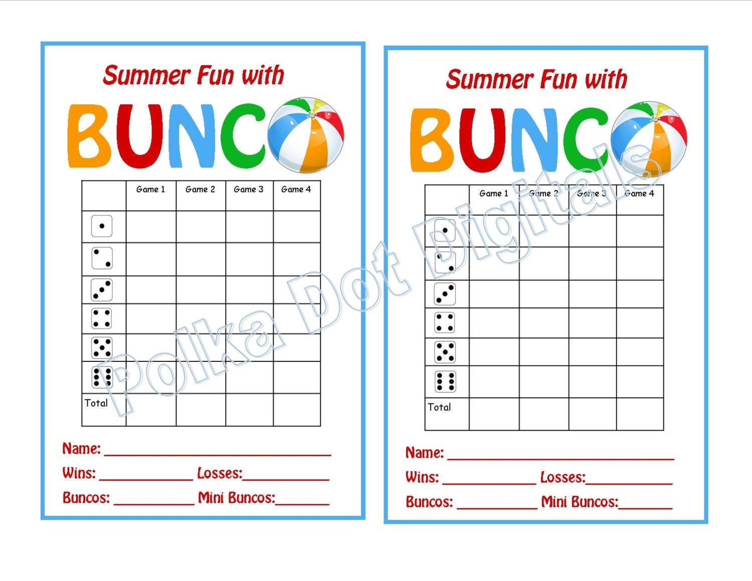 Buy 2 Get 1 Free Summer Beach Bunco Score Card Sheet With Matching with Free Printable Bunco Score Sheets Summer