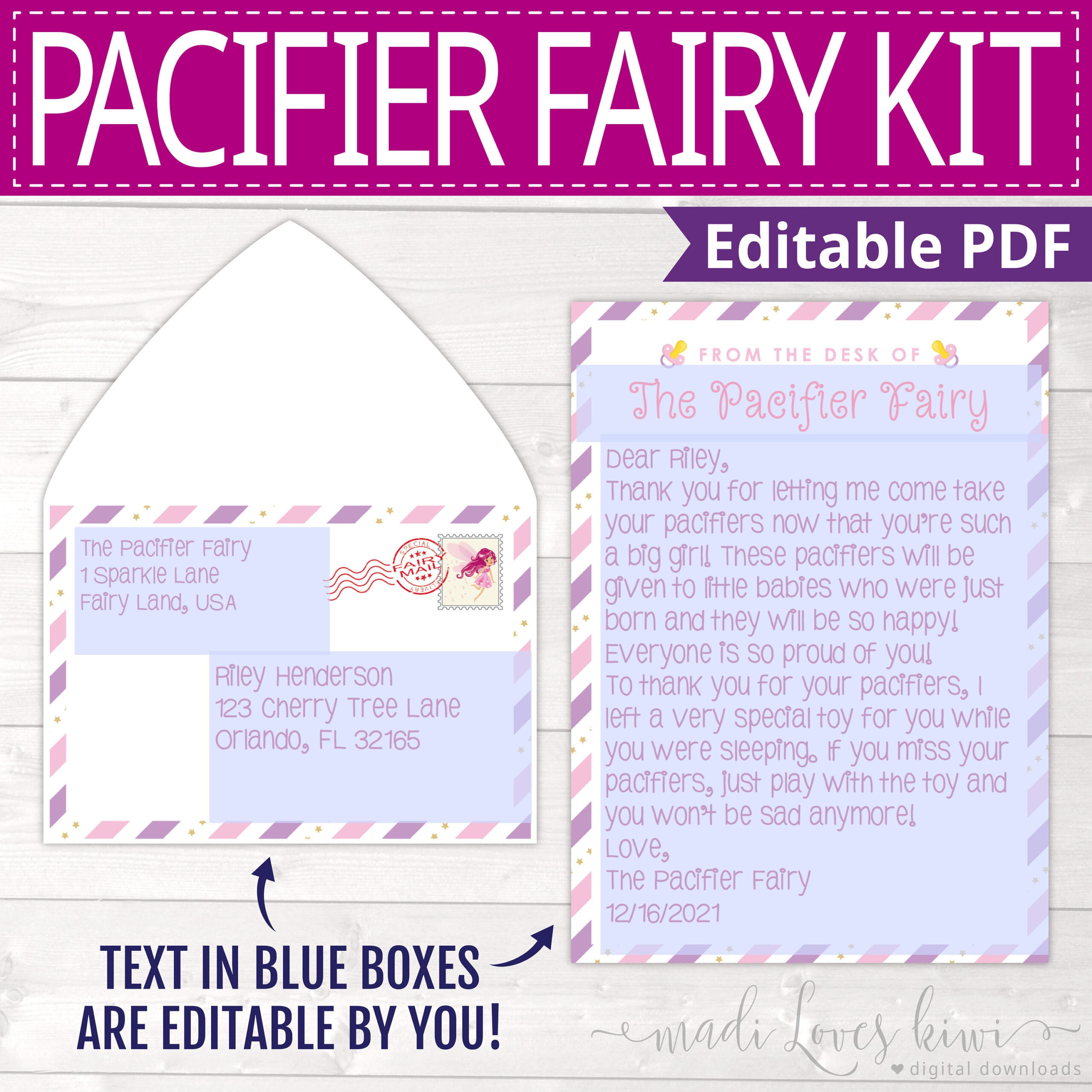 Buy Printable Pacifier Fairy Letter Kit, Personalized Binky Note for Free Printable Binky Fairy Letter